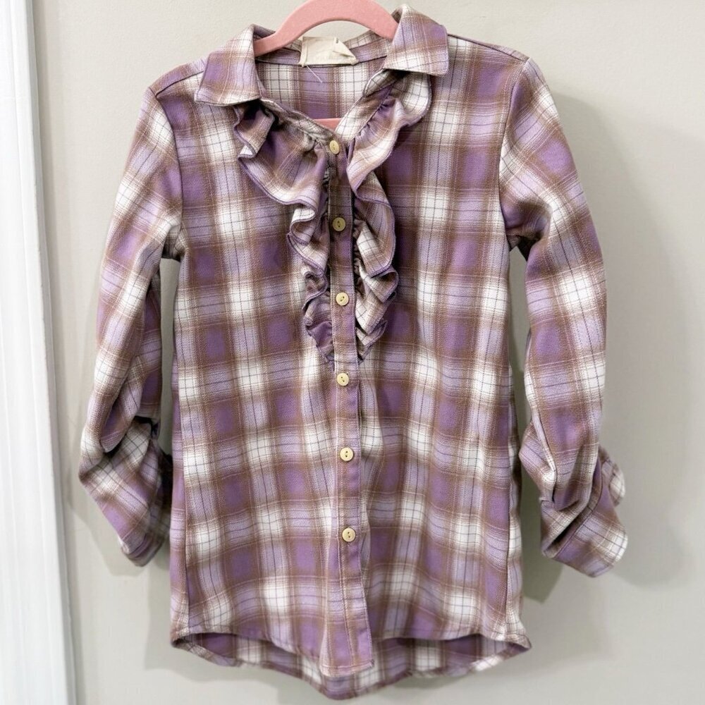 Joyfolie Girl plaid flannel ruffle shirt 7 years